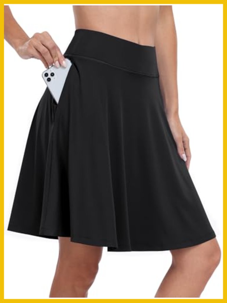 Knee Length Skorts Skirt High Waisted Golf Tennis Skirt With Pockets Built-In